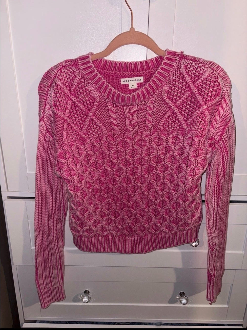 Aeropostale Two-Tone Pink Cable Crew Sweater